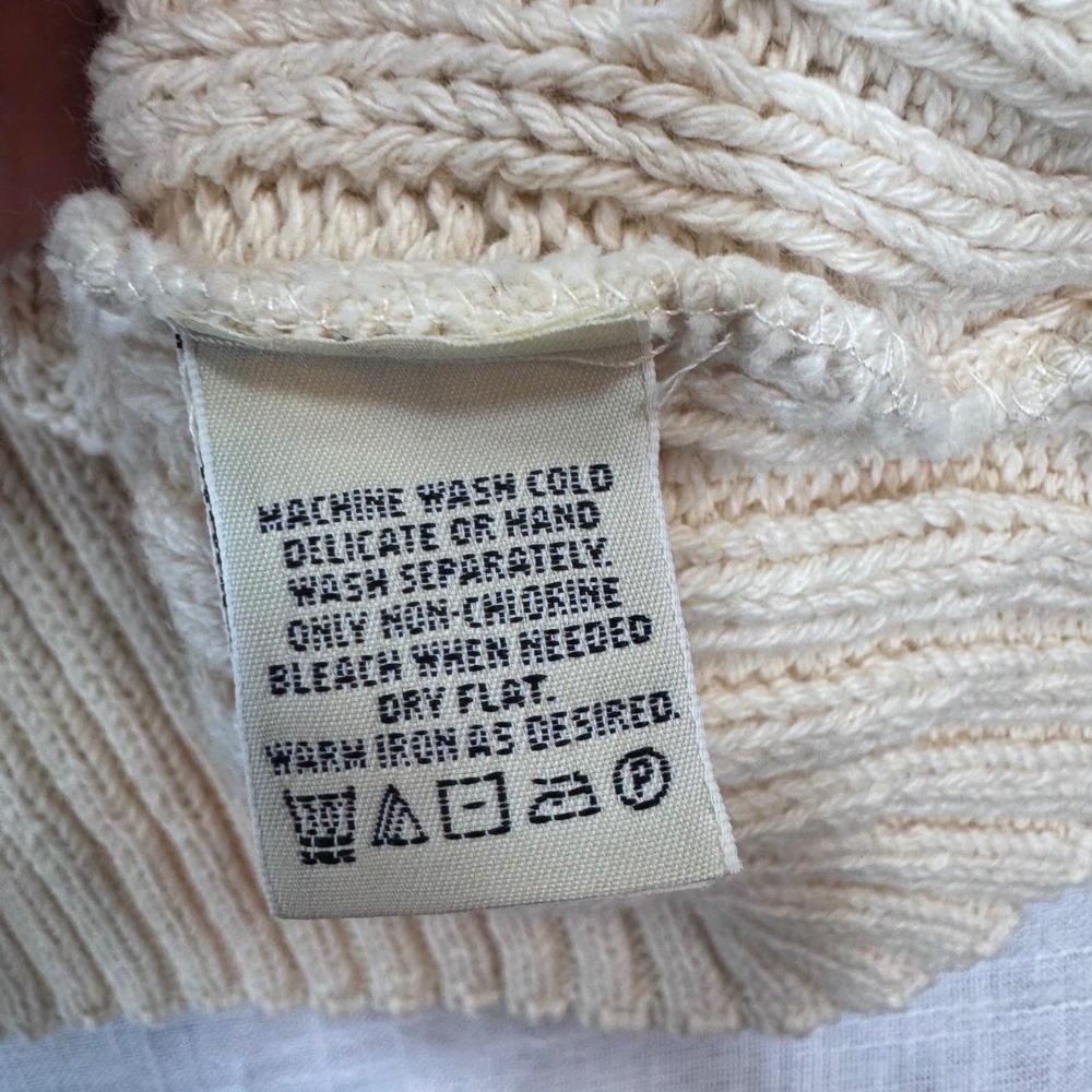 VTG Eddie Bauer Cable Knit Cardigan Vest Women L Cream Fisherman Preppy Coastal - Picture 12 of 15